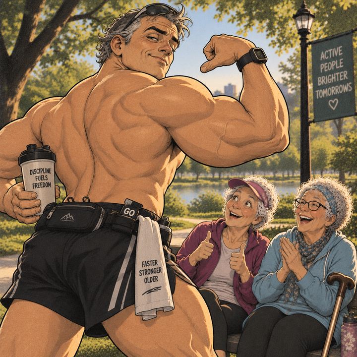 Biceps McFlex flexing in a park